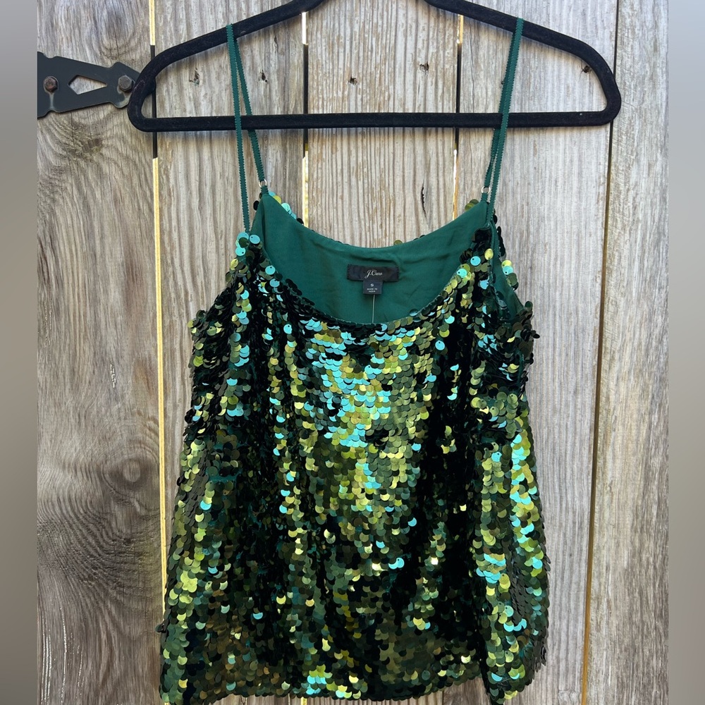 J CREW Collection Green Disco Sequin Tank Top Blouse Women’s Small NWT NEW - Picture 2 of 10